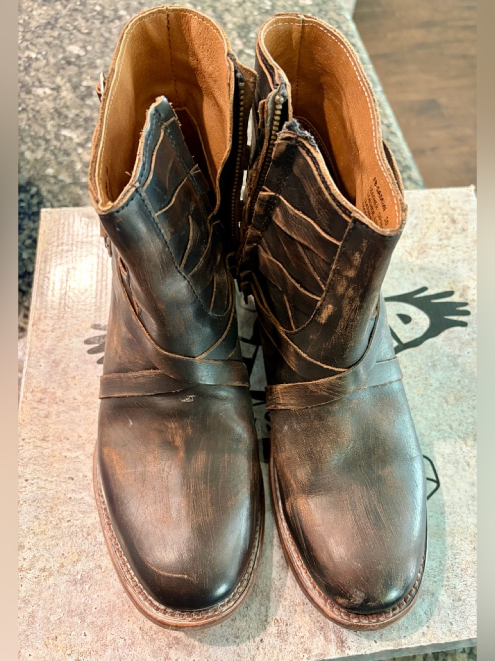 Freebird by Steven Sammi - Black Brown Distressed Leather Ankle Boots